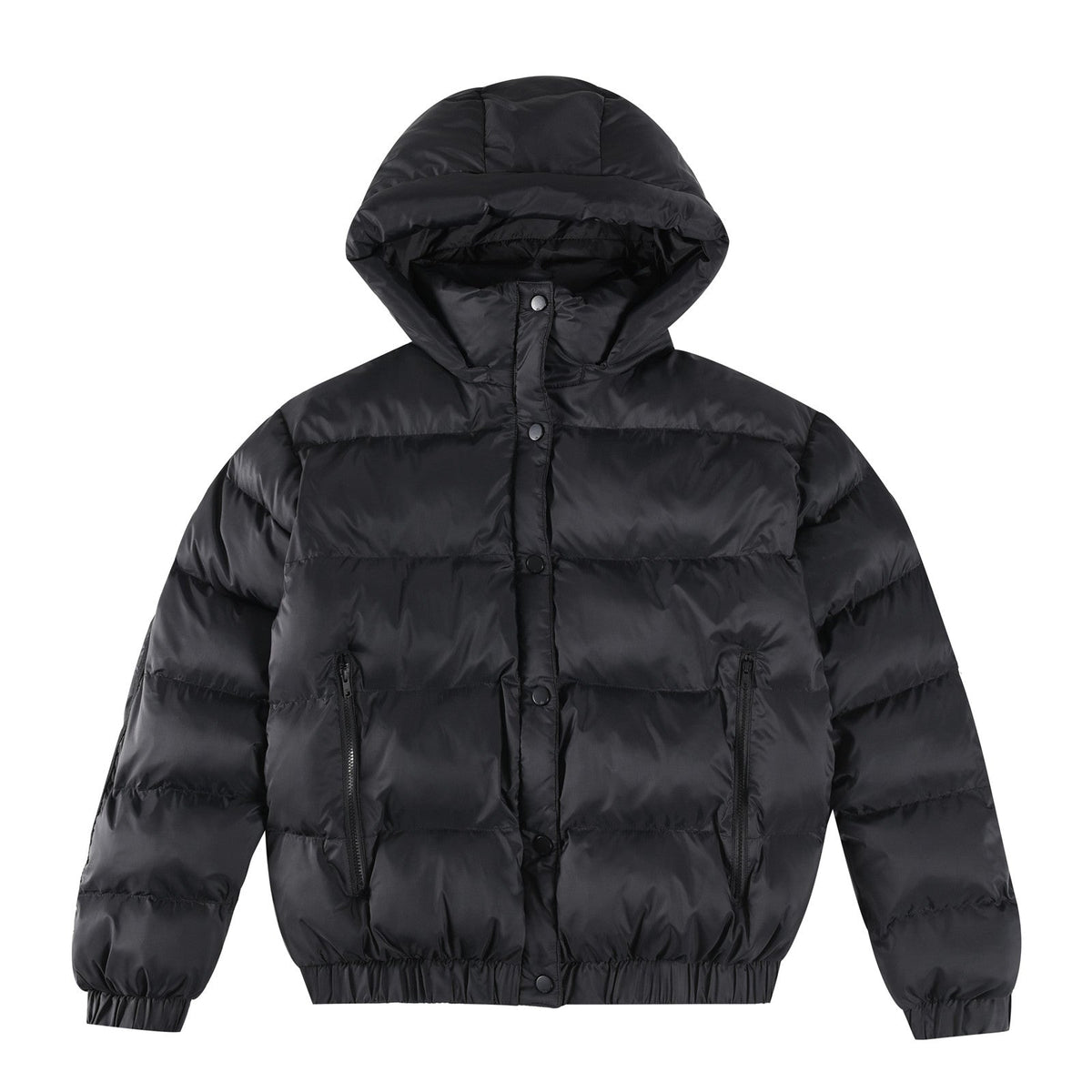 ALO StripedRemovable HoodWaist – DefiningWater – ResistantCroppedPuffer Jacket Women's – Black