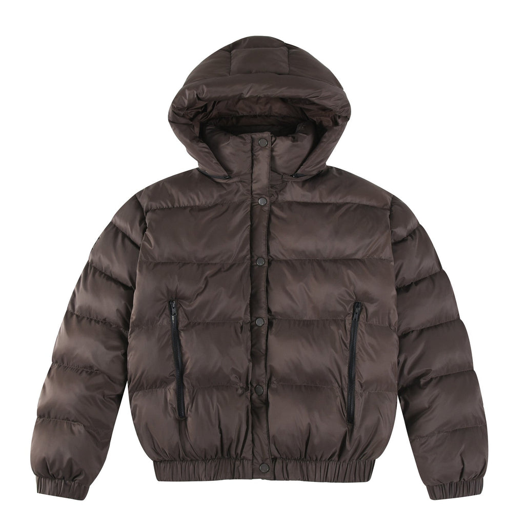 ALO StripedRemovable HoodWaist – DefiningWater – ResistantCroppedPuffer Jacket Women's – Dark Coffee