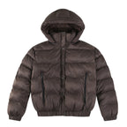 ALO StripedRemovable HoodWaist – DefiningWater – ResistantCroppedPuffer Jacket Women's – Dark Coffee