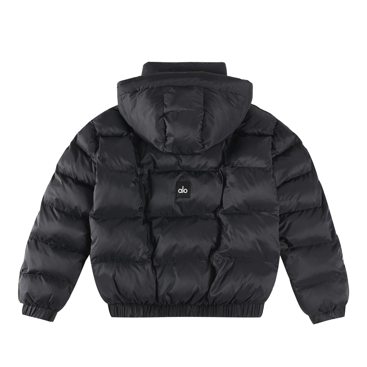 ALO StripedRemovable HoodWaist – DefiningWater – ResistantCroppedPuffer Jacket Women's – Black