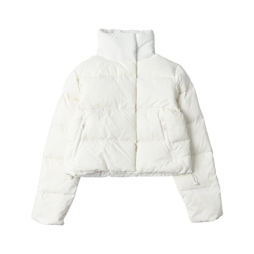 ALO Solid – ColorStand – CollarWarmAdjustableDrawstringLong – SleevePuffer Jacket Women's – White