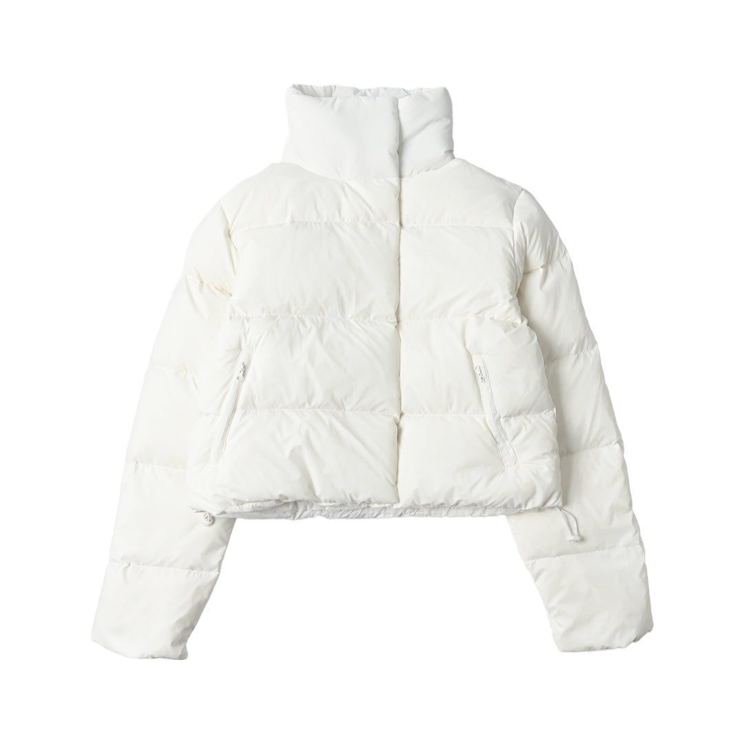 ALO Solid – ColorStand – CollarWarmAdjustableDrawstringLong – SleevePuffer Jacket Women's – White