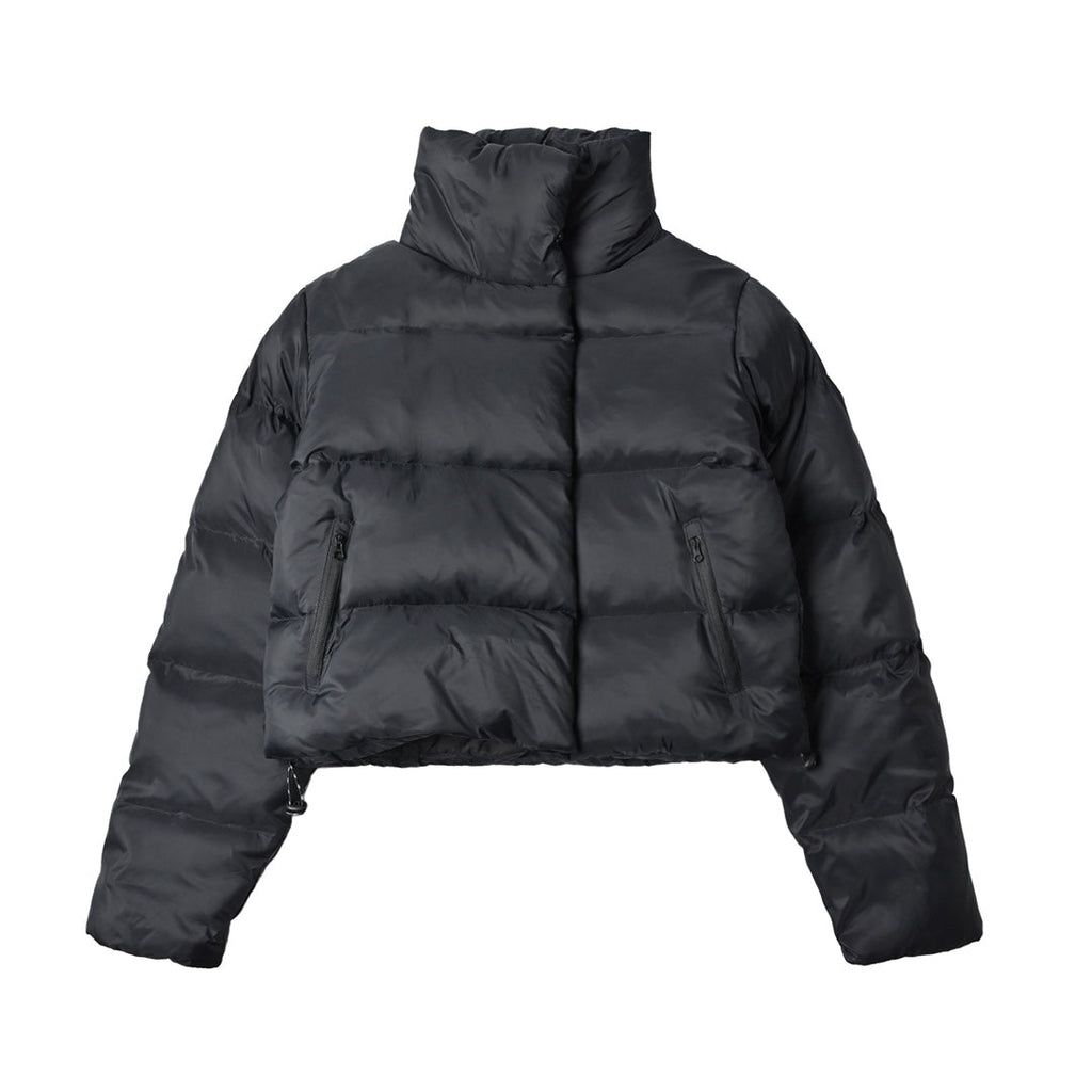 ALO Solid – ColorStand – CollarWarmAdjustableDrawstringLong – SleevePuffer Jacket Women's – Black