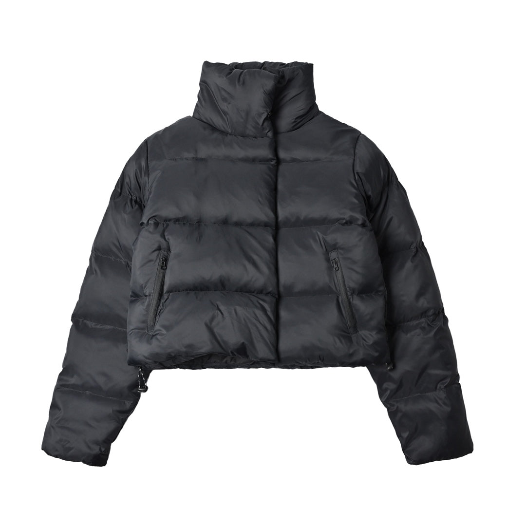 ALO Solid – ColorStand – CollarWarmAdjustableDrawstringLong – SleevePuffer Jacket Women's – Black