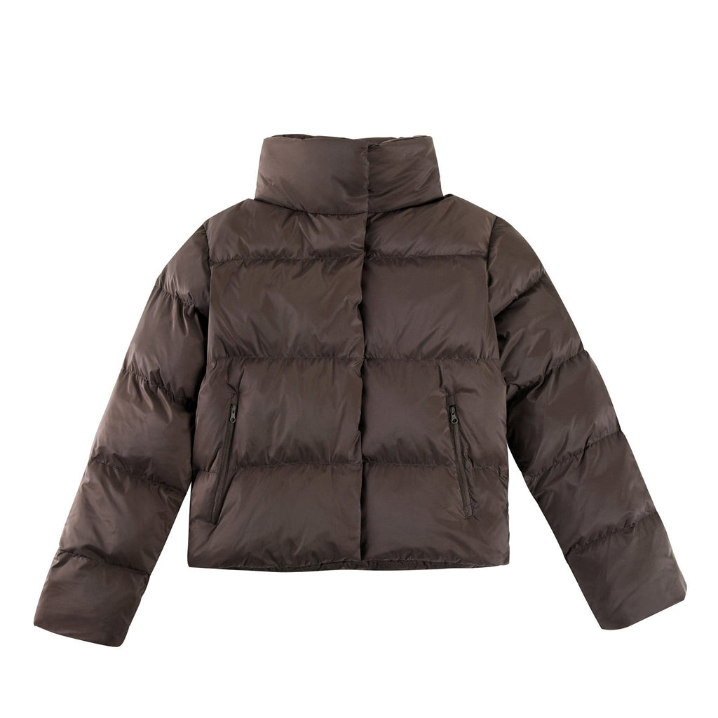 ALO Solid – ColorStand – CollarWarmAdjustableDrawstringLong – SleevePuffer Jacket Women's – Coffee