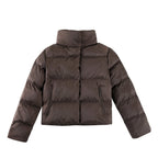 ALO Solid – ColorStand – CollarWarmAdjustableDrawstringLong – SleevePuffer Jacket Women's – Coffee
