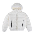 ALO StripedRemovable HoodWaist – DefiningWater – ResistantCroppedPuffer Jacket Women's – White