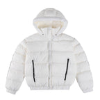 ALO StripedRemovable HoodWaist – DefiningWater – ResistantCroppedPuffer Jacket Women's – White