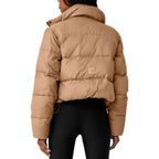 ALO Solid – ColorStand – CollarWarmAdjustableDrawstringLong – SleevePuffer Jacket Women's – Khaki