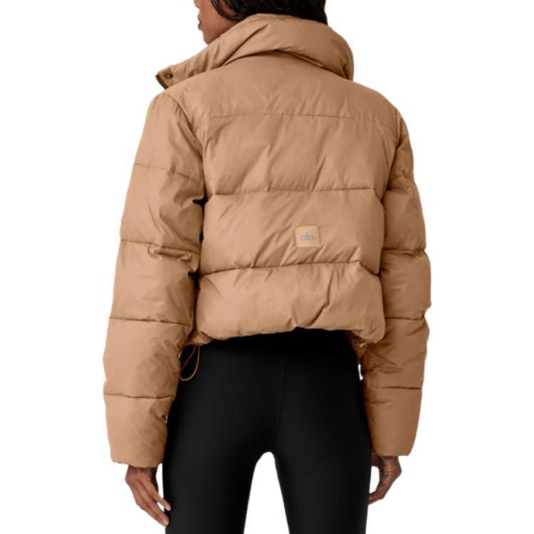 ALO Solid – ColorStand – CollarWarmAdjustableDrawstringLong – SleevePuffer Jacket Women's – Khaki