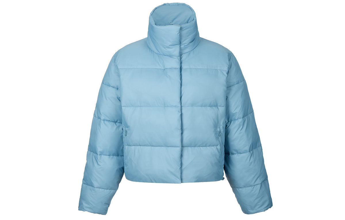 ALO Solid – ColorStand – CollarWarmAdjustableDrawstringLong – SleevePuffer Jacket Women's – Sky Blue
