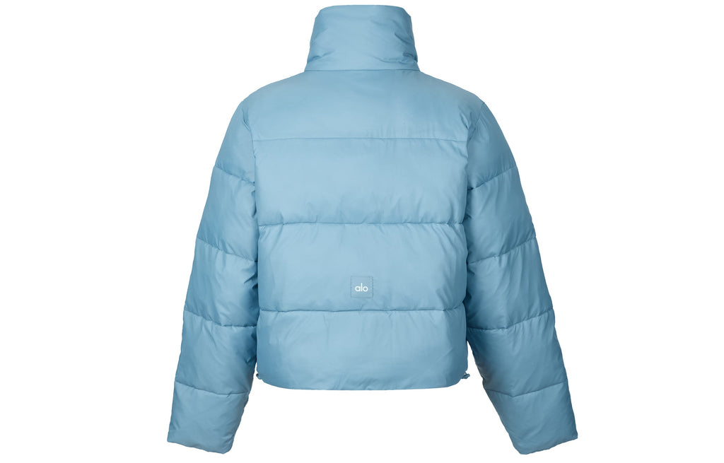 ALO Solid – ColorStand – CollarWarmAdjustableDrawstringLong – SleevePuffer Jacket Women's – Sky Blue