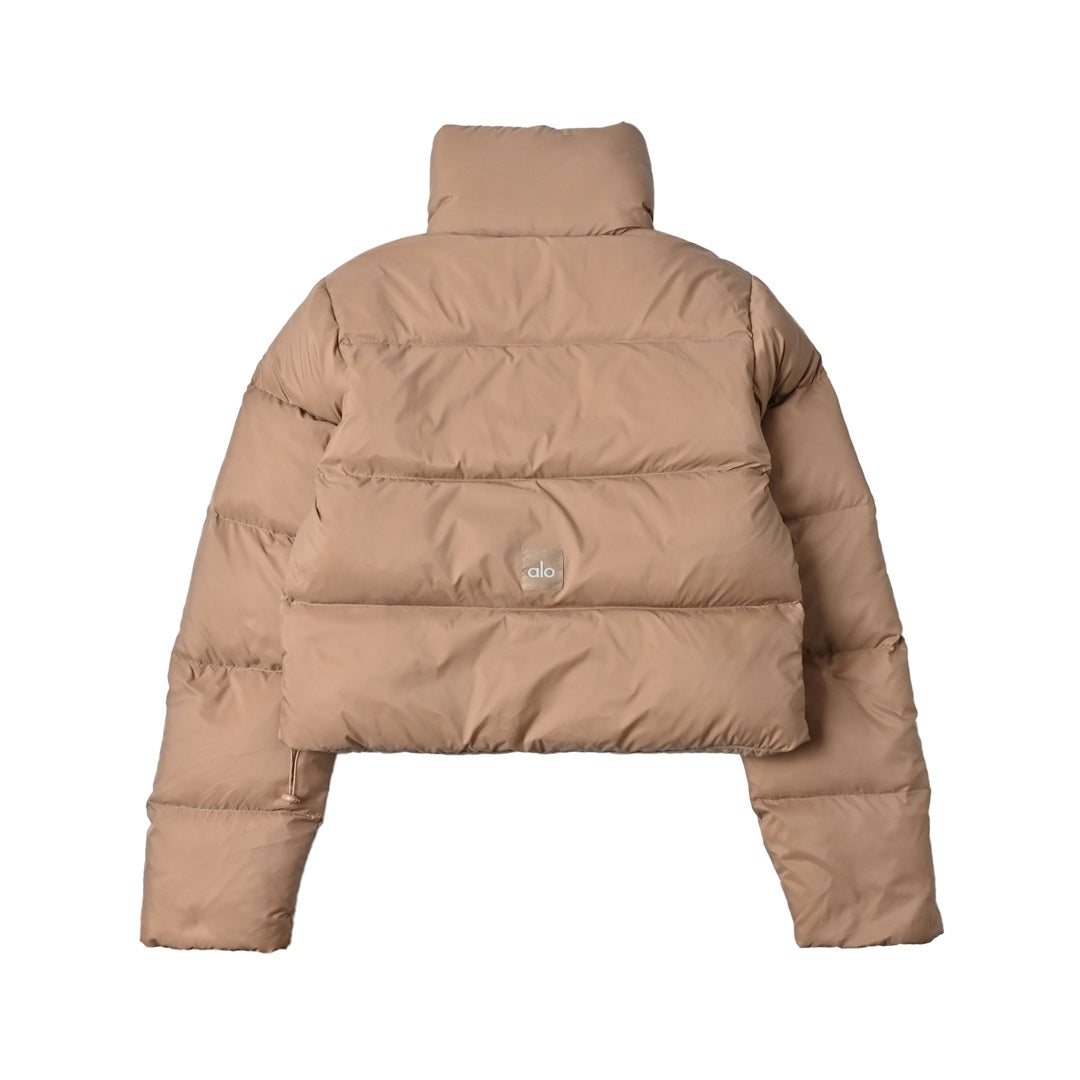 ALO Solid – ColorStand – CollarWarmAdjustableDrawstringLong – SleevePuffer Jacket Women's – Khaki