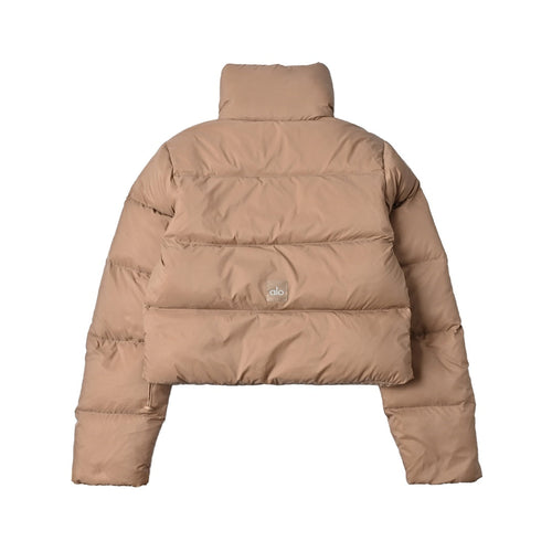 ALO Solid – ColorStand – CollarWarmAdjustableDrawstringLong – SleevePuffer Jacket Women's – Khaki