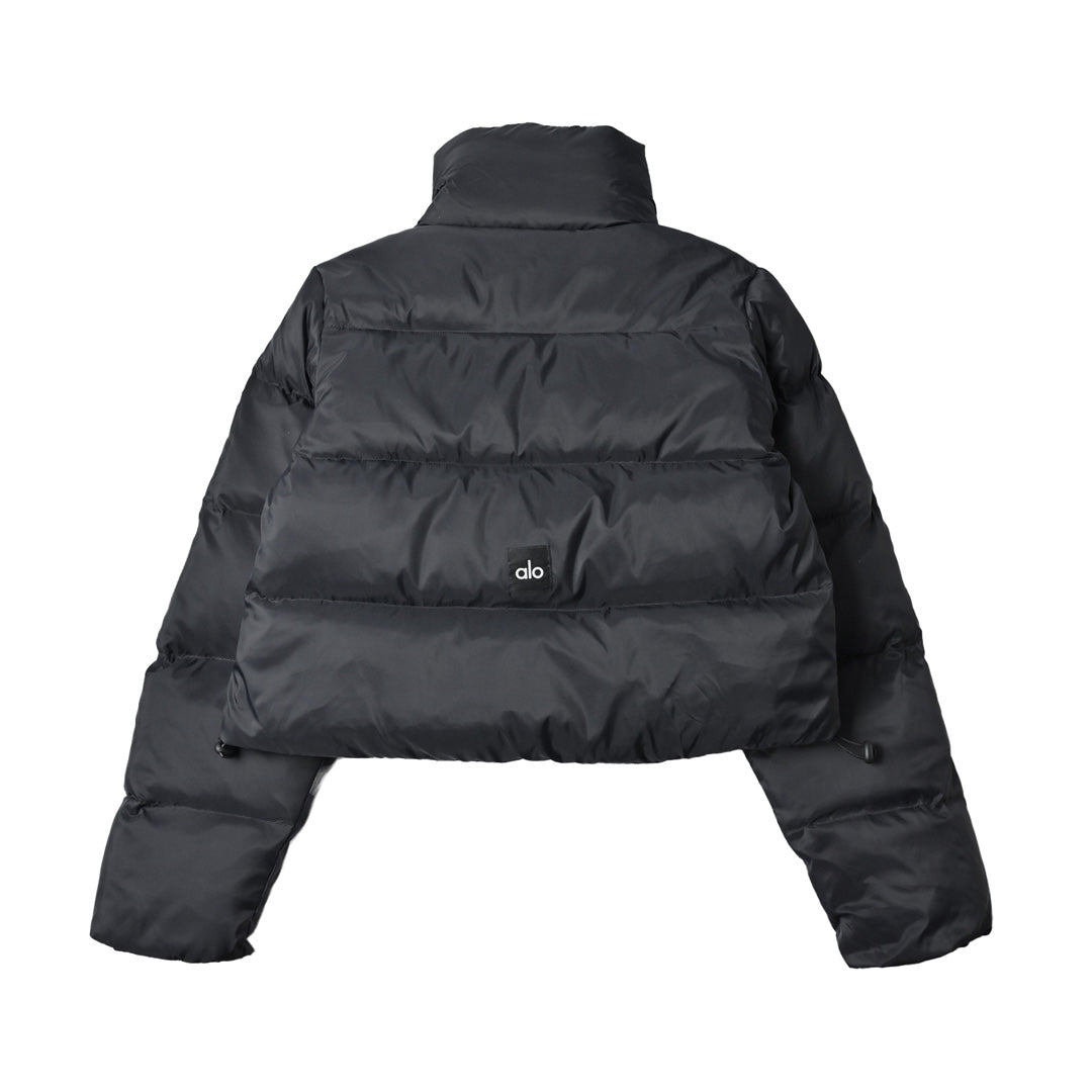 ALO Solid – ColorStand – CollarWarmAdjustableDrawstringLong – SleevePuffer Jacket Women's – Black