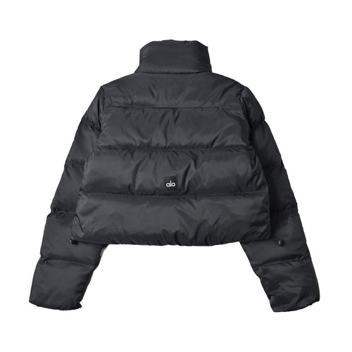 ALO Solid – ColorStand – CollarWarmAdjustableDrawstringLong – SleevePuffer Jacket Women's – Black