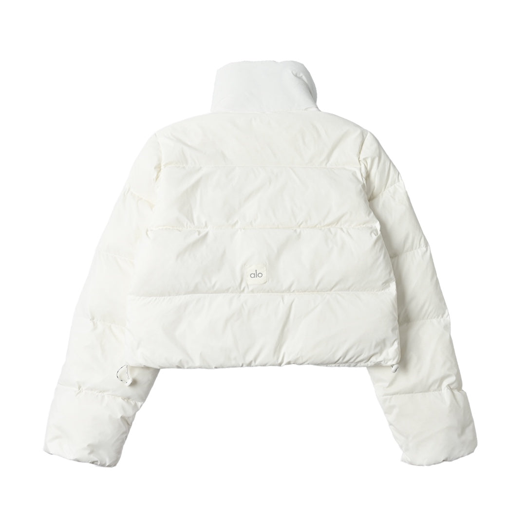 ALO Solid – ColorStand – CollarWarmAdjustableDrawstringLong – SleevePuffer Jacket Women's – White