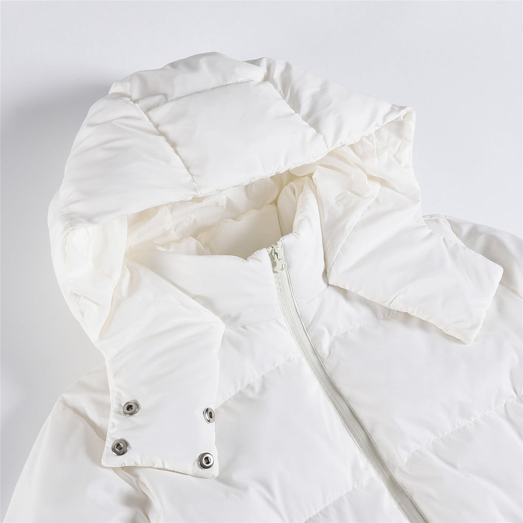ALO Solid – ColorStand – CollarWarmAdjustableDrawstringLong – SleevePuffer Jacket Women's – White