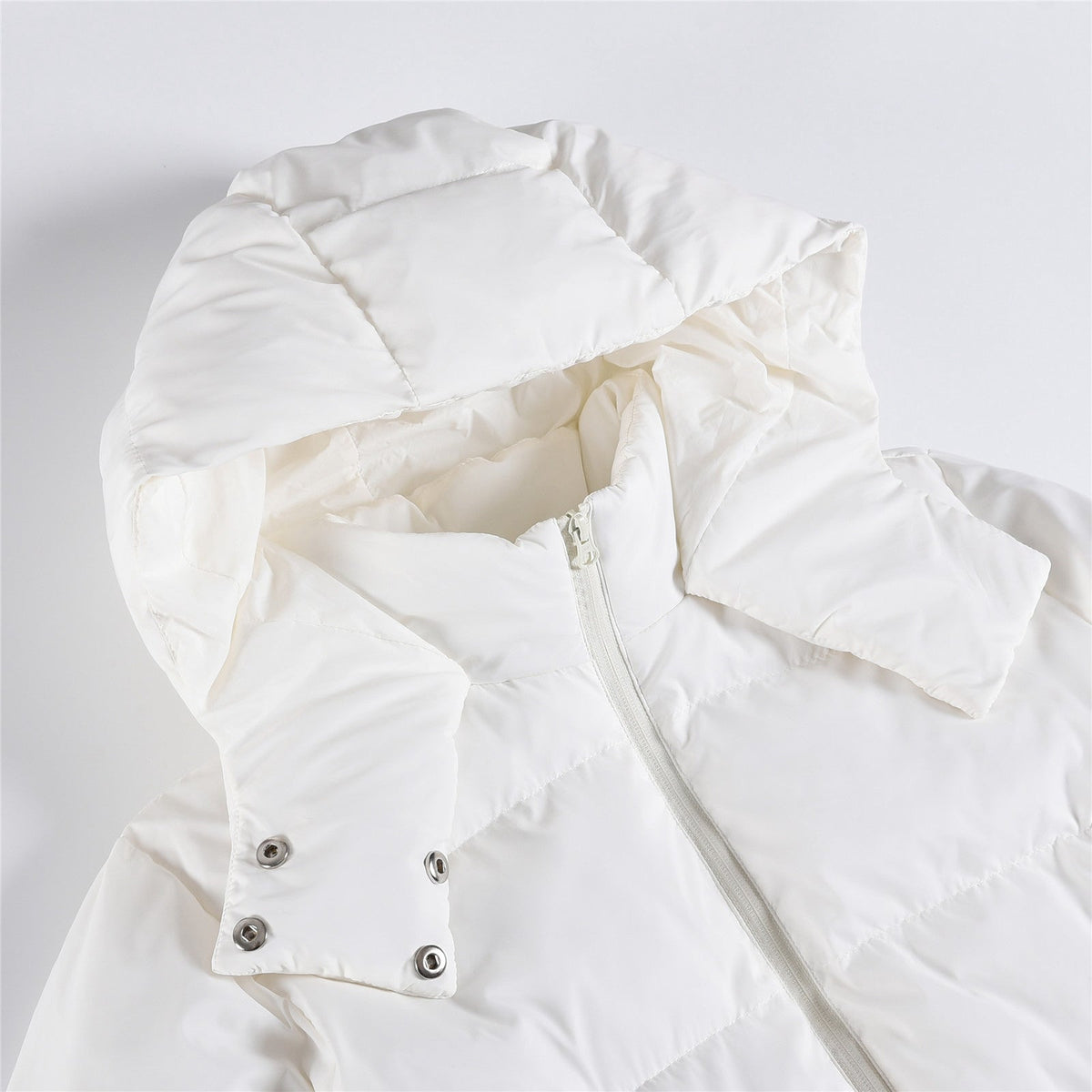 ALO Solid – ColorStand – CollarWarmAdjustableDrawstringLong – SleevePuffer Jacket Women's – White