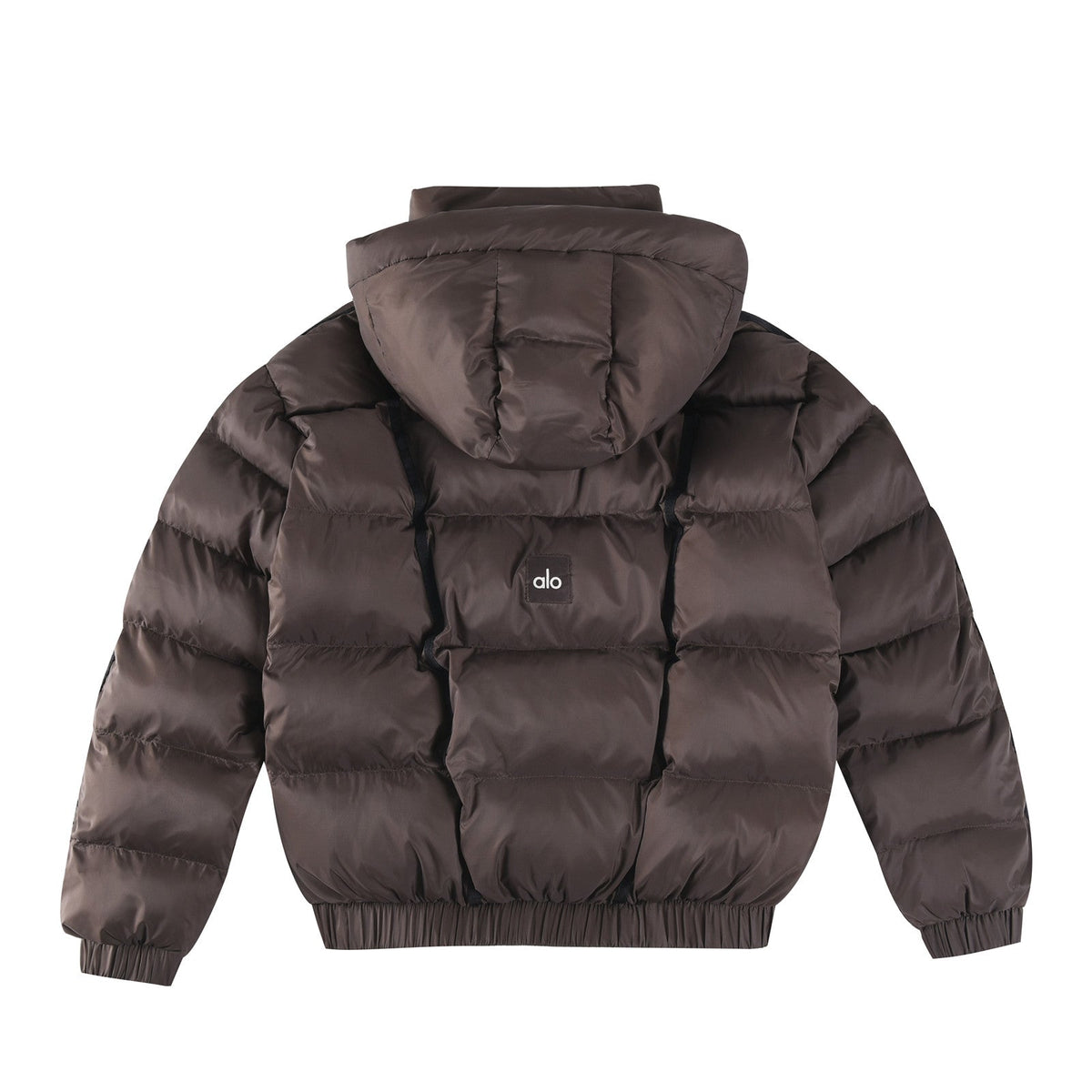 ALO StripedRemovable HoodWaist – DefiningWater – ResistantCroppedPuffer Jacket Women's – Dark Coffee
