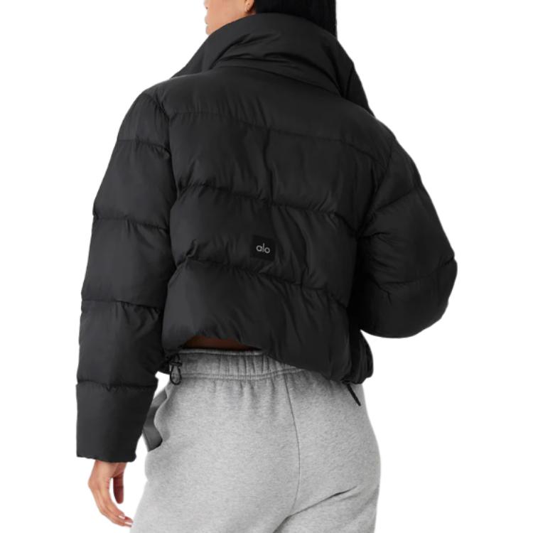 ALO Solid – ColorStand – CollarWarmAdjustableDrawstringLong – SleevePuffer Jacket Women's – Black