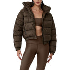 ALO StripedRemovable HoodWaist – DefiningWater – ResistantCroppedPuffer Jacket Women's – Dark Coffee