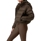 ALO StripedRemovable HoodWaist – DefiningWater – ResistantCroppedPuffer Jacket Women's – Dark Coffee