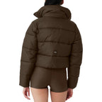 ALO Solid – ColorStand – CollarWarmAdjustableDrawstringLong – SleevePuffer Jacket Women's – Coffee
