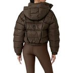 ALO StripedRemovable HoodWaist – DefiningWater – ResistantCroppedPuffer Jacket Women's – Dark Coffee